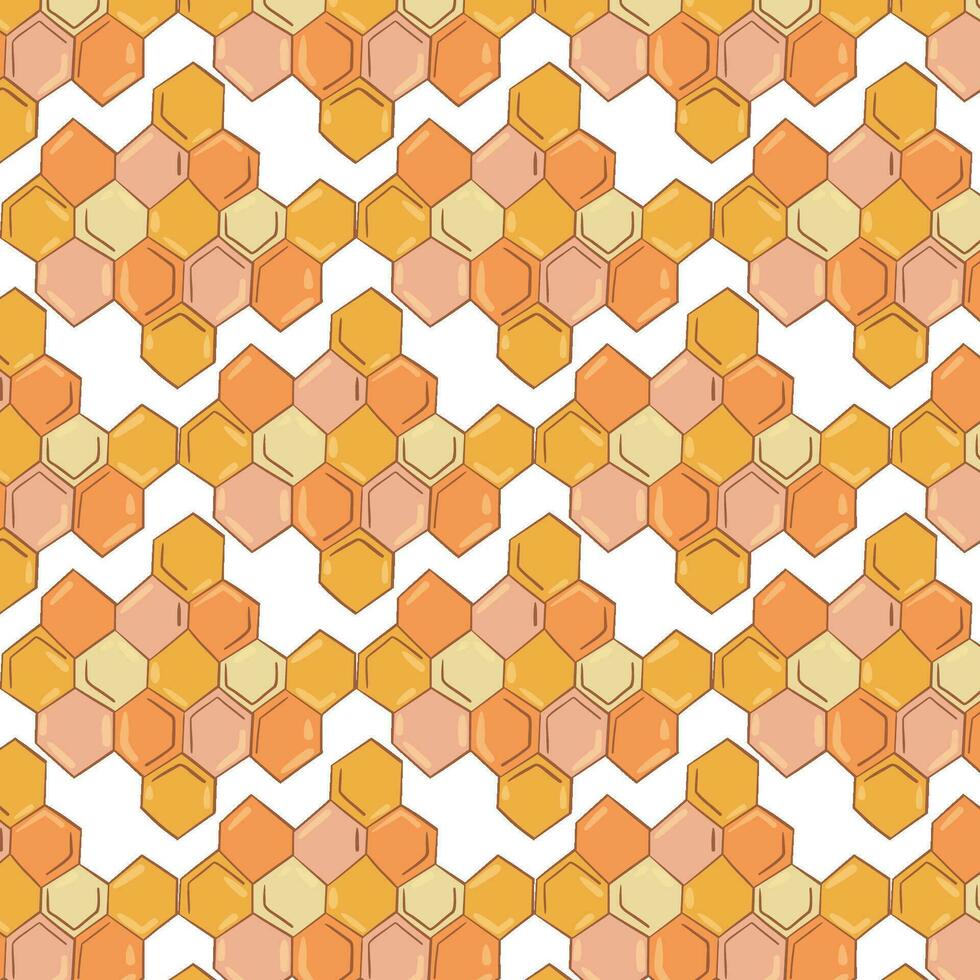 Beehive and bee. Hand-drawn seamless cartoon pattern with honey bees and hives. Vector illustration.