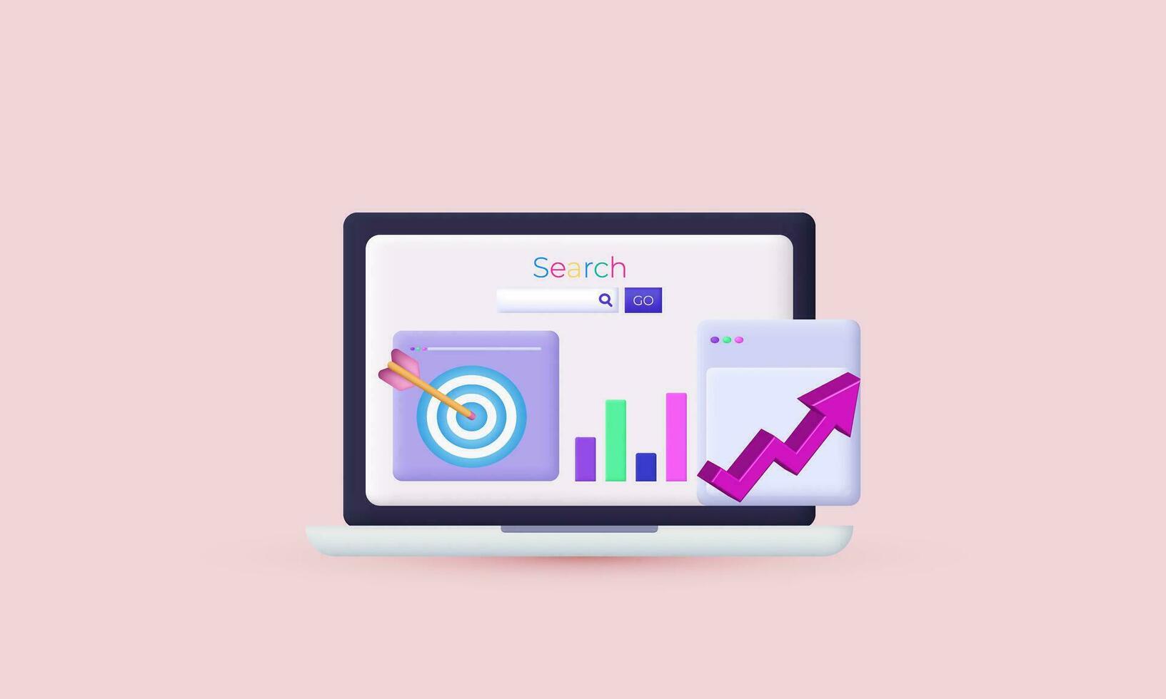 illustration 3d data analytics graphs dashboard vector symbols isolated on background