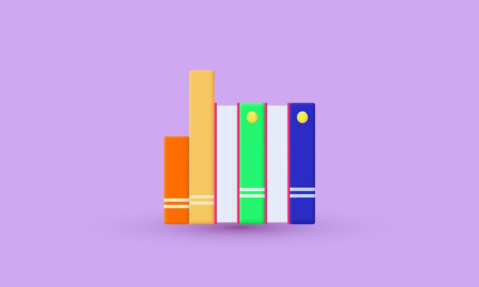 illustration 3d vector colorful books collection symbols isolated on background