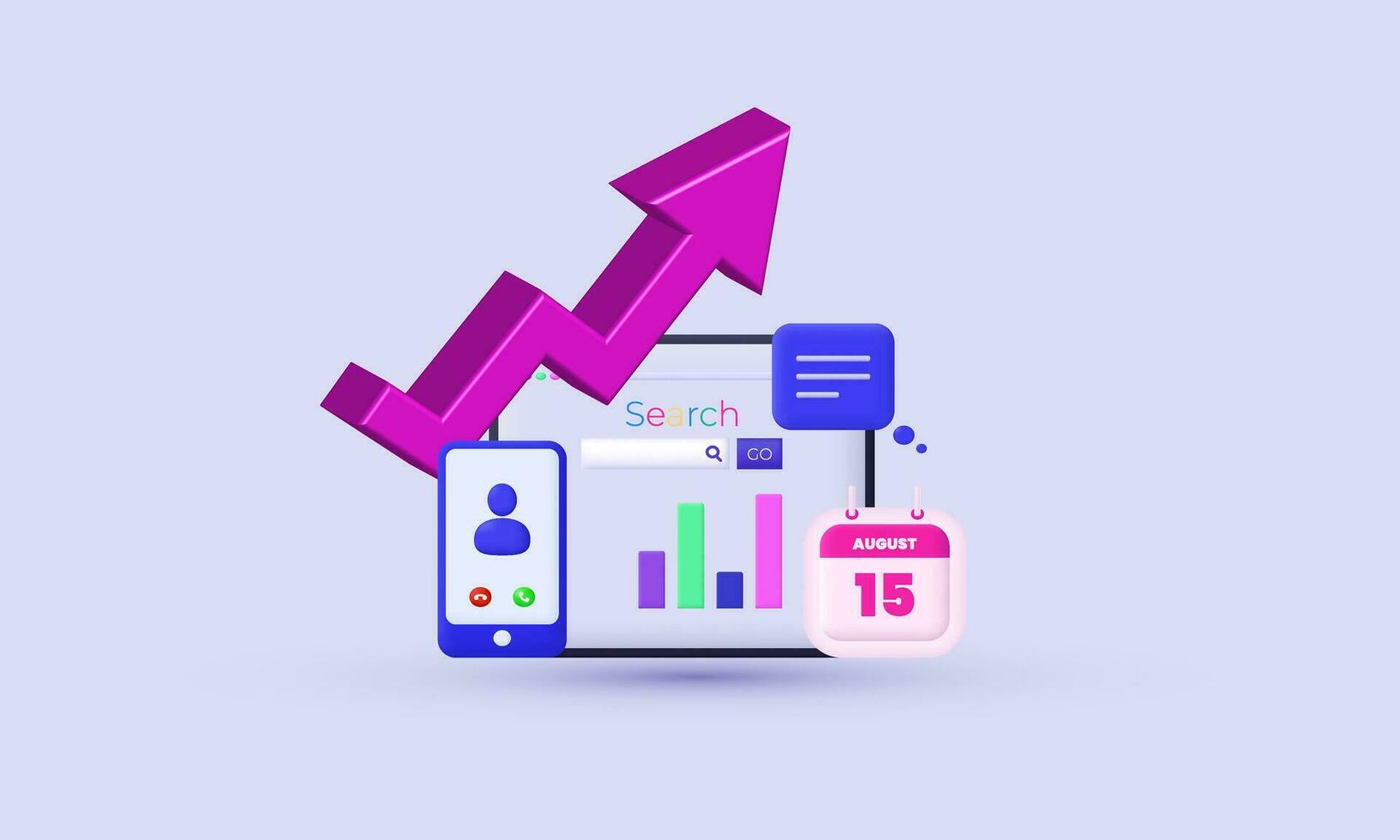 illustration 3d computer social media platform online communication vector symbols isolated on background