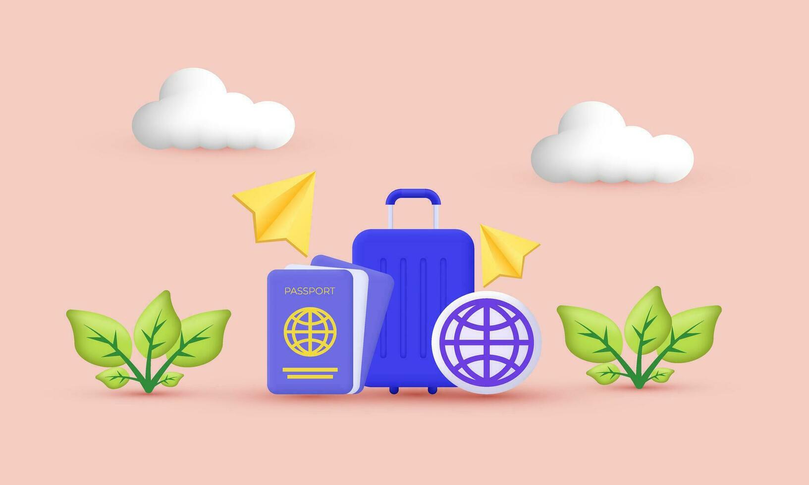 illustration vector 3d Summer travel concept symbols isolated on background