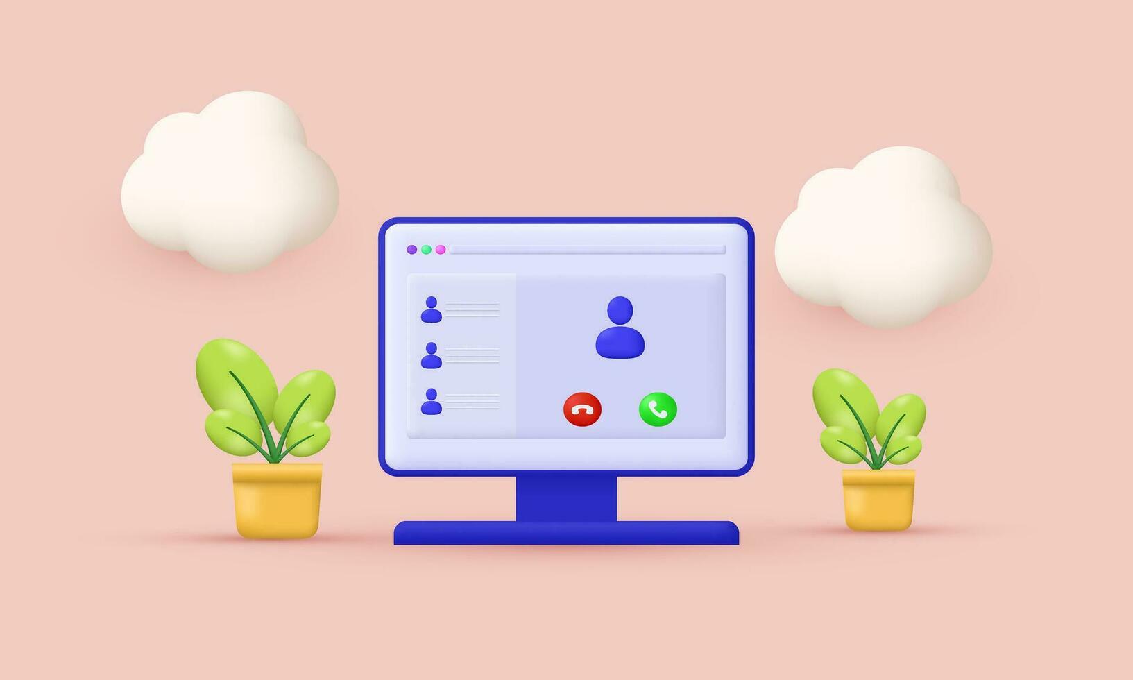 illustration 3d vector laptop messenger application symbols isolated on background