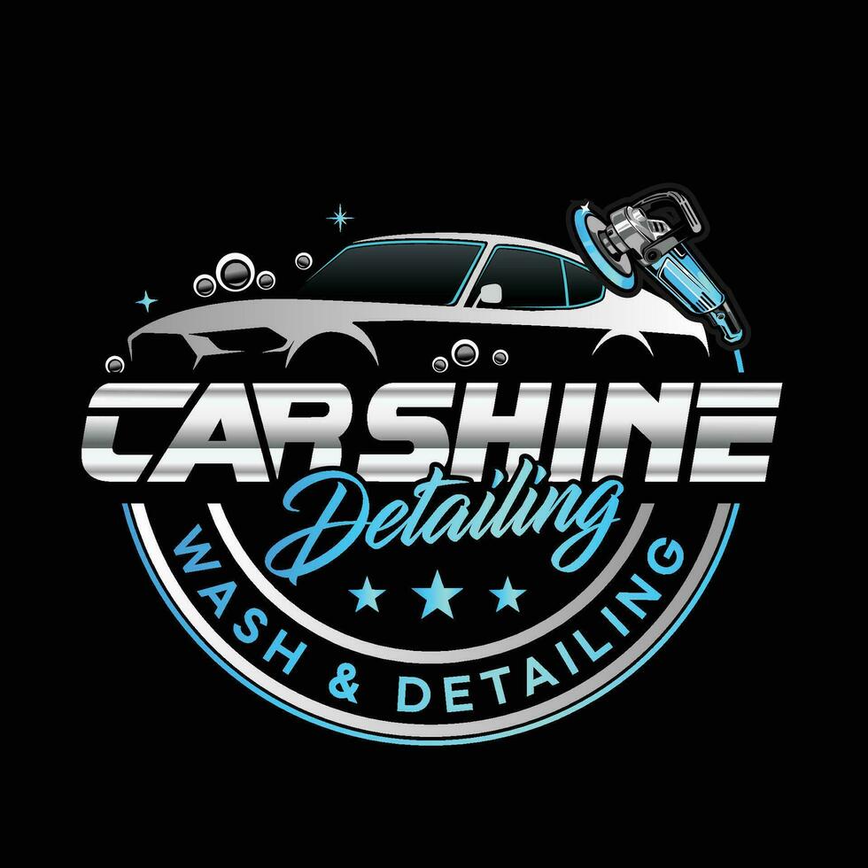 Mobile valeting and detailing service company circular logo with car and buffer vector