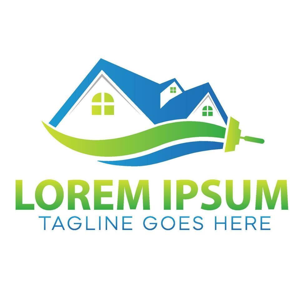 home paint logo with paint brush icon vector