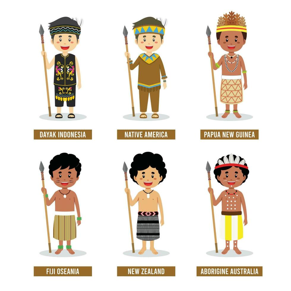 Cartoons of Various Tribes in the World vector