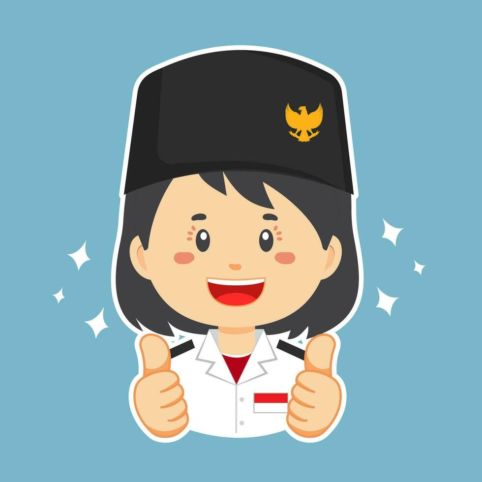 Happy Indonesian Flag Bearer Character Sticker vector