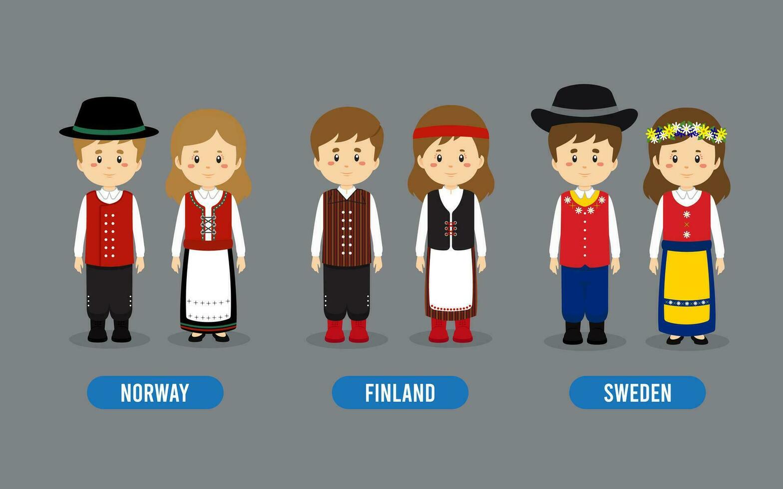 Set of European People Wearing Traditional Outfit vector