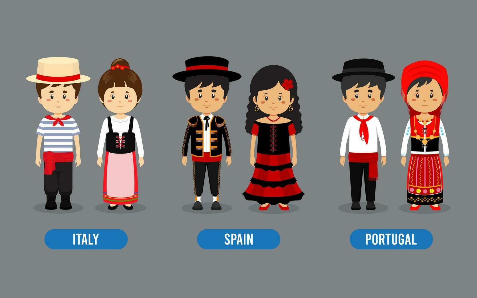 Set of European People Wearing Traditional Outfit 25674397 Vector Art ...