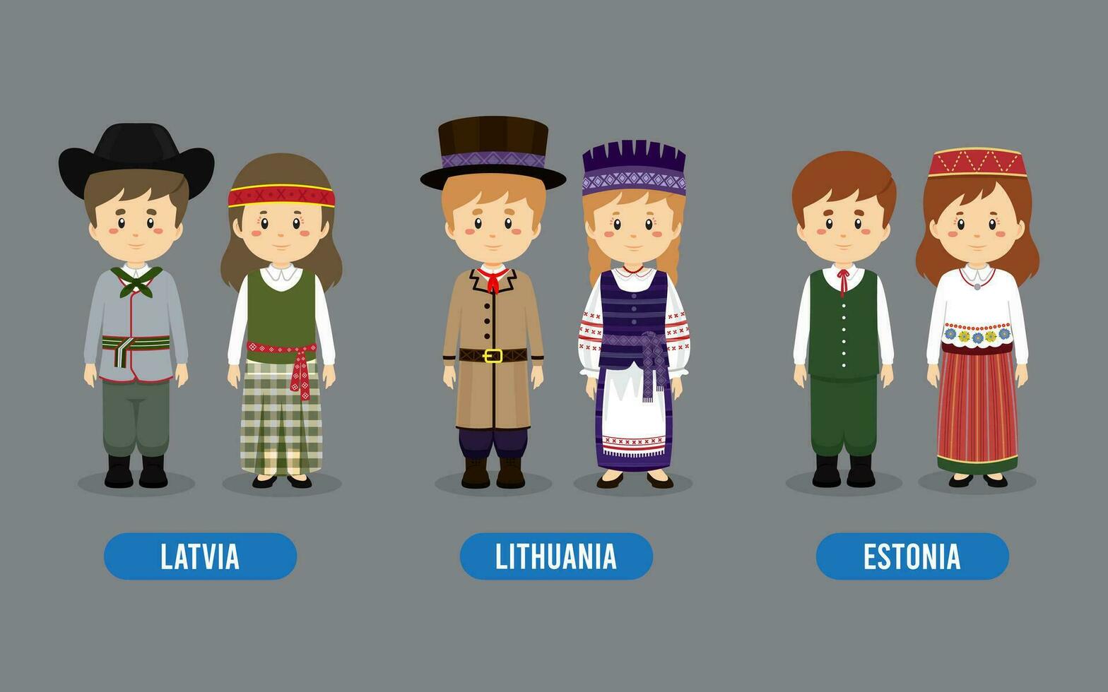 Set of European People Wearing Traditional Outfit vector