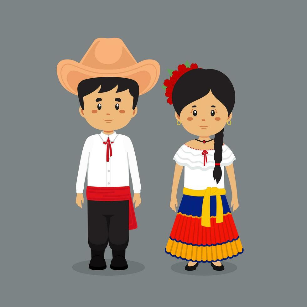 Couple Character Wearing Costa Rica Traditional Dress vector
