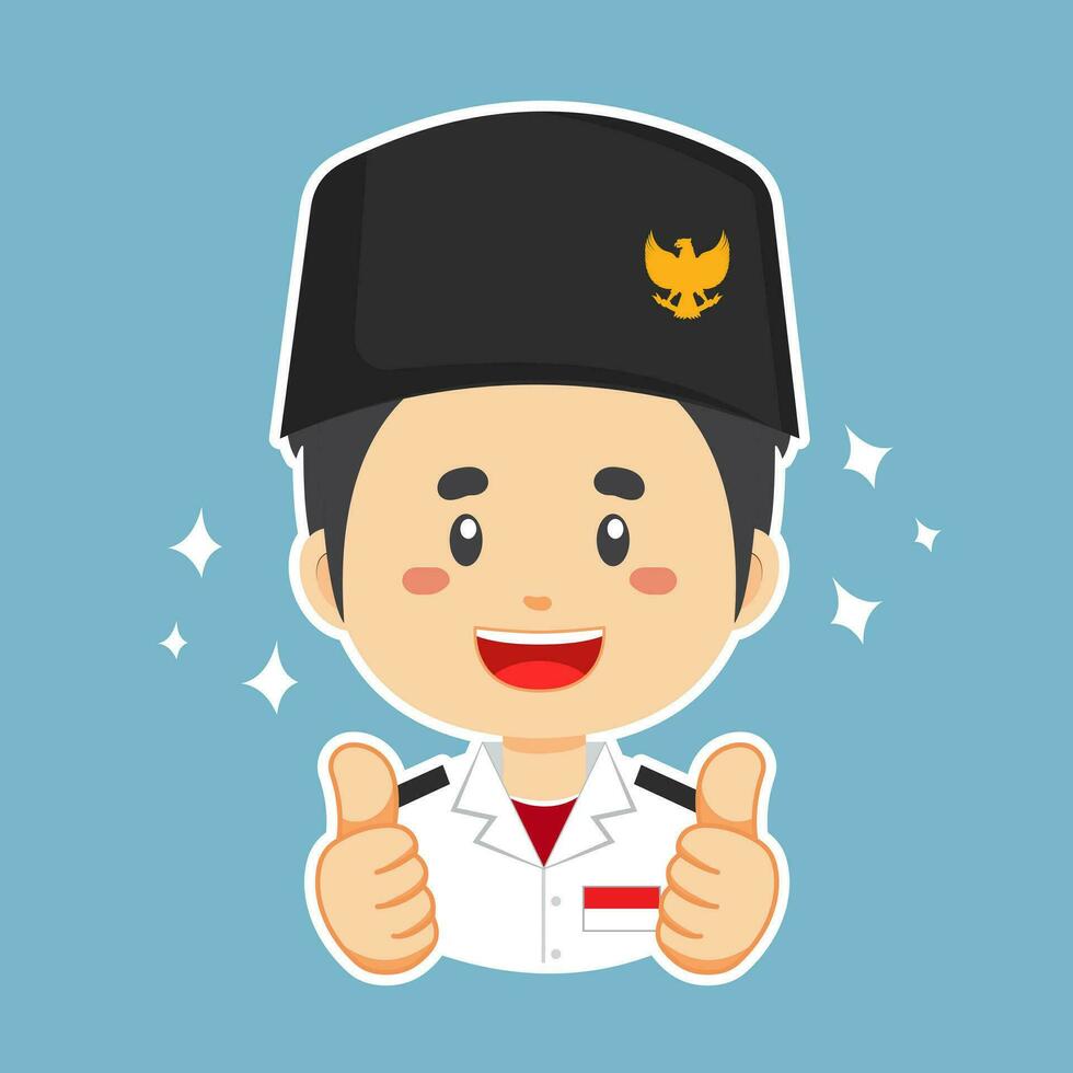 Happy Indonesian Flag Bearer Character Sticker vector