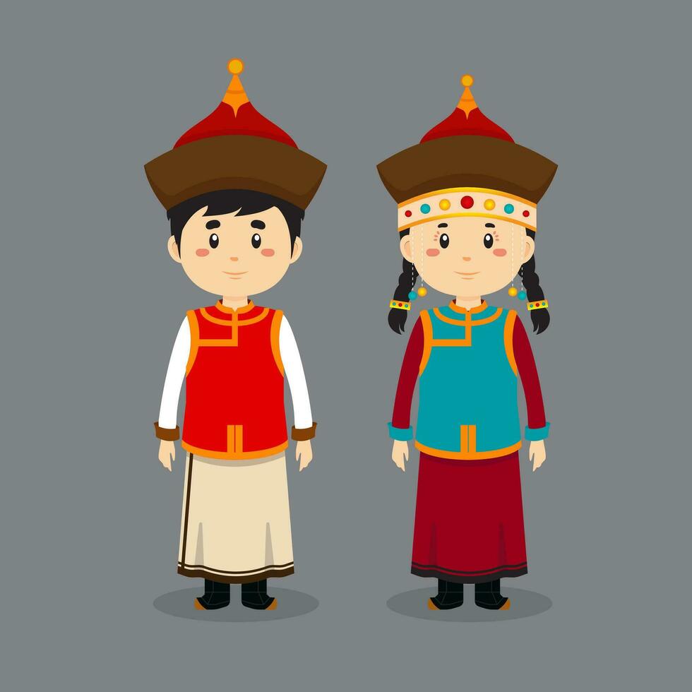 Couple Character Wearing Mongolia Traditionall Dress vector