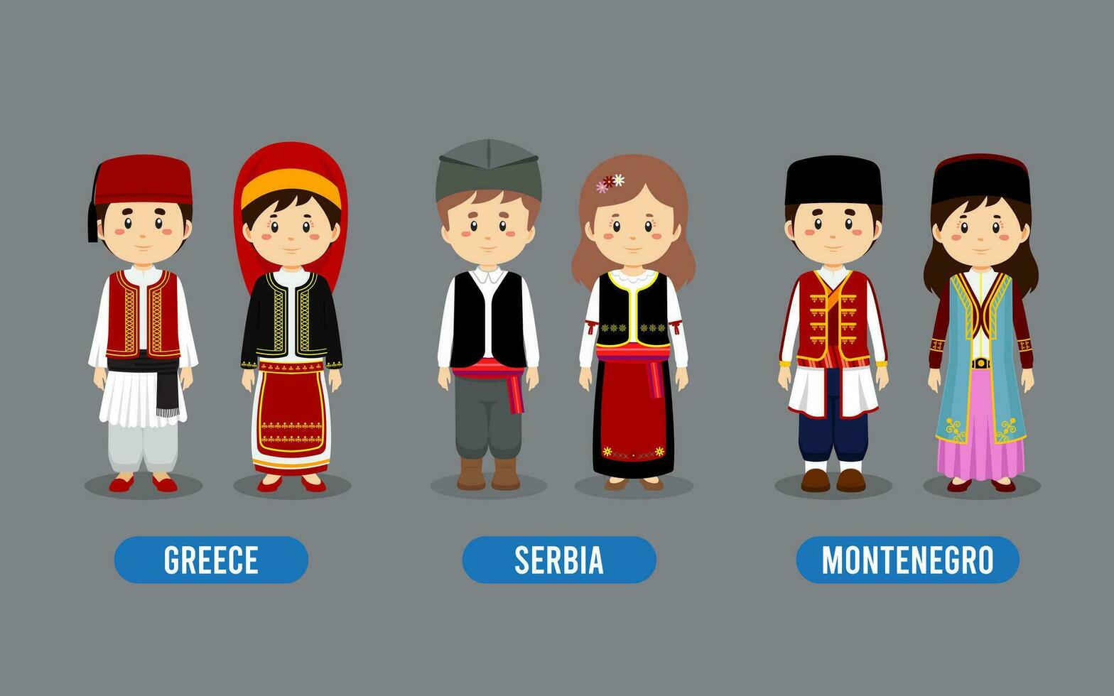 Set of European People Wearing Traditional Outfit vector