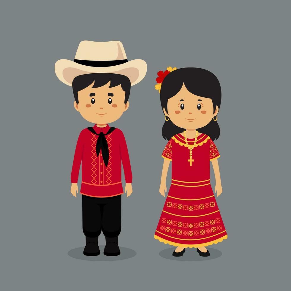 Couple Character Wearing Paraguay Traditional Dress vector