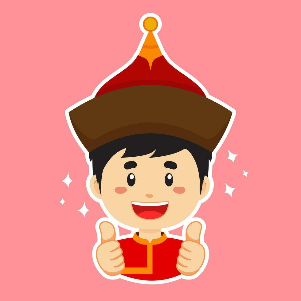 contento mongol personaje pegatina vector