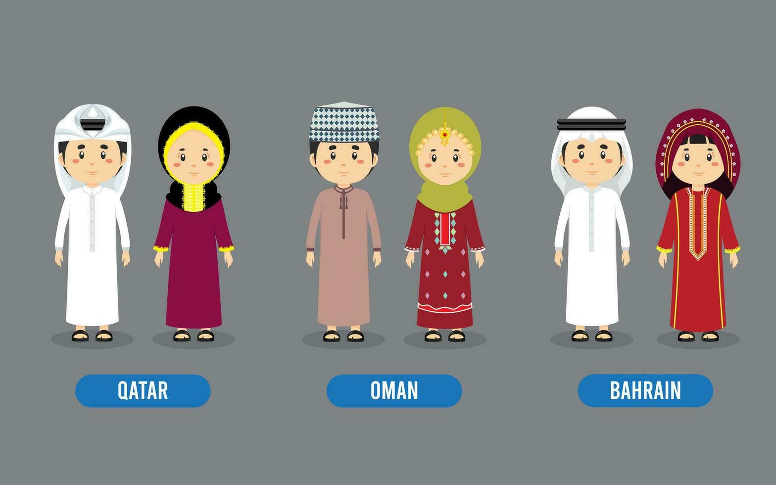 Set of Asian People Wearing Traditional Outfit vector