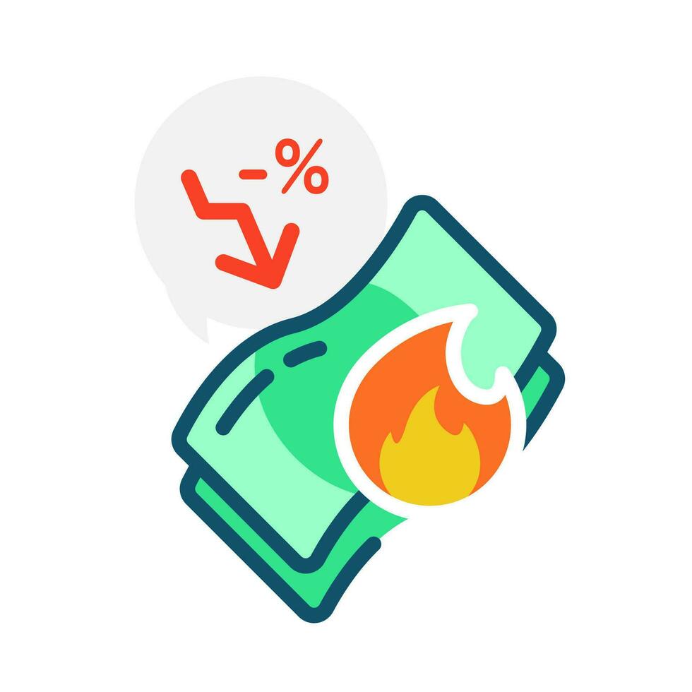 Currency depreciation rate, recession, burning money concept illustration flat design vector eps10. modern graphic element for landing page ui, infographic, icon