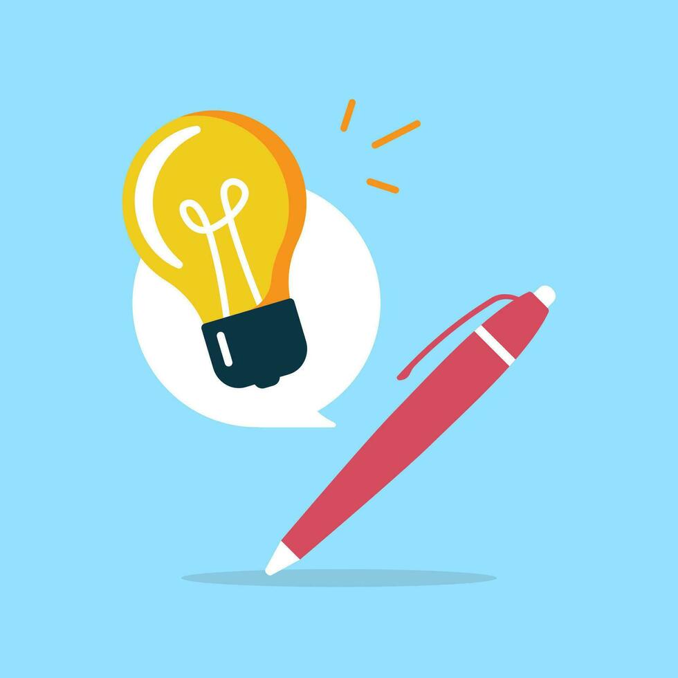 Light bulb with pen, write your idea concept illustration flat design vector eps10. modern graphic element for landing page ui, infographic, icon