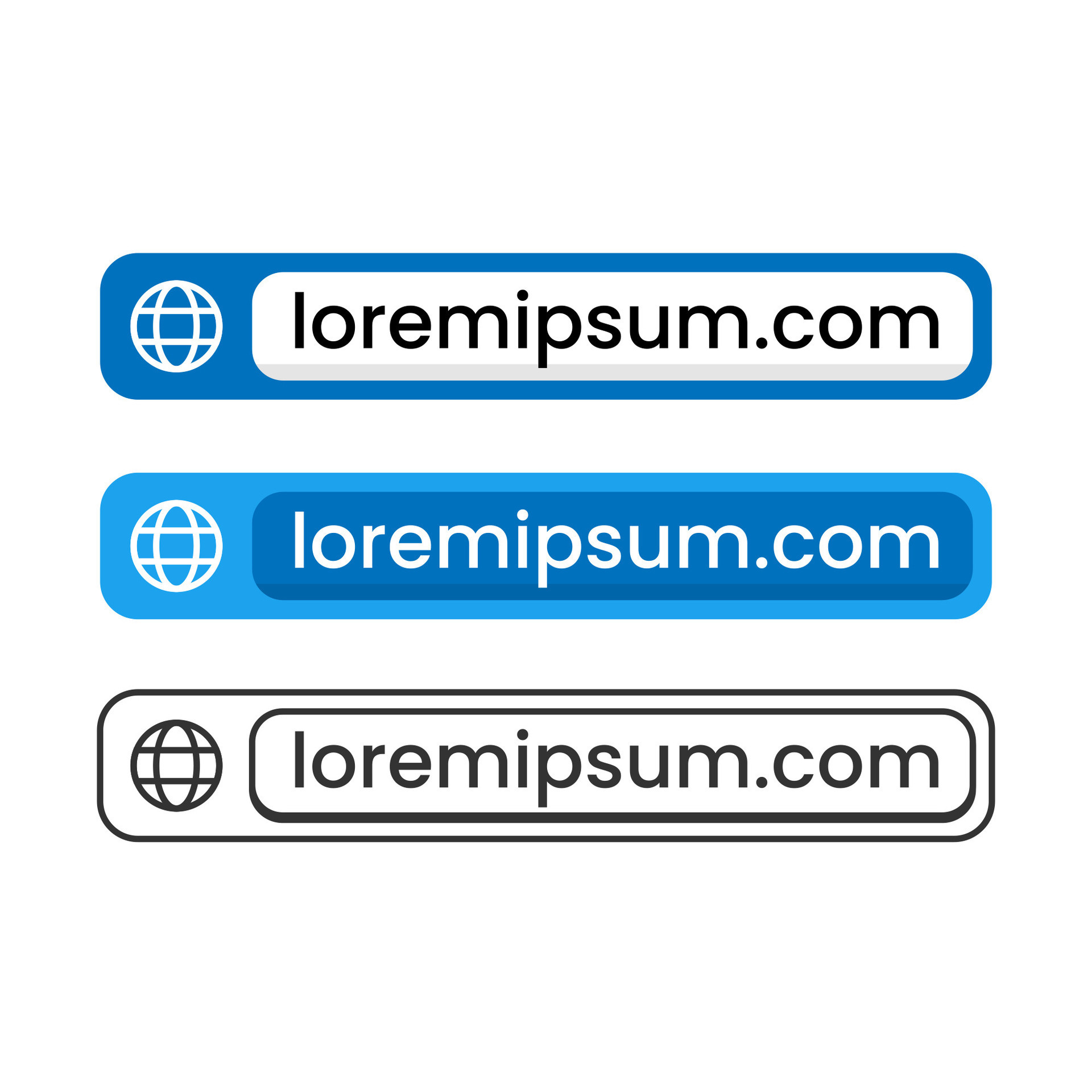 link button, website name, url, address bar flat and line design vector