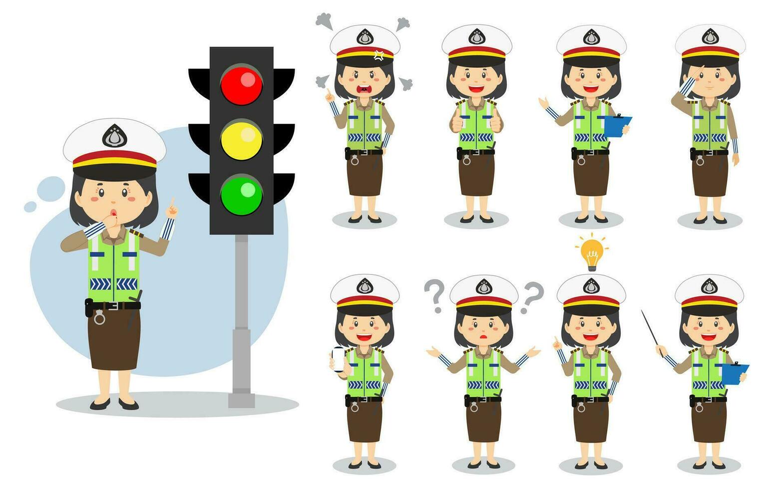 Indonesian Traffic Police Woman Character With Various Activities vector