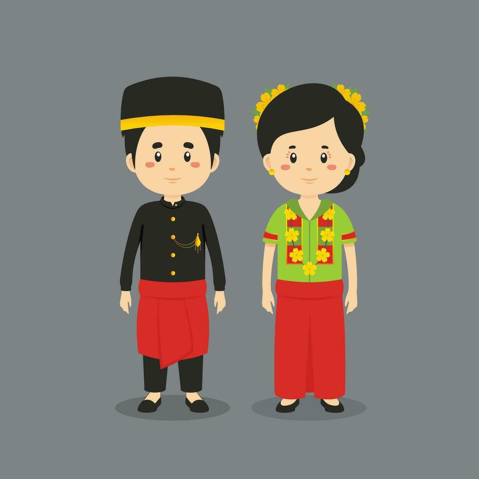 Pareja personaje vistiendo Oeste sulawesi tradicional vestir vector