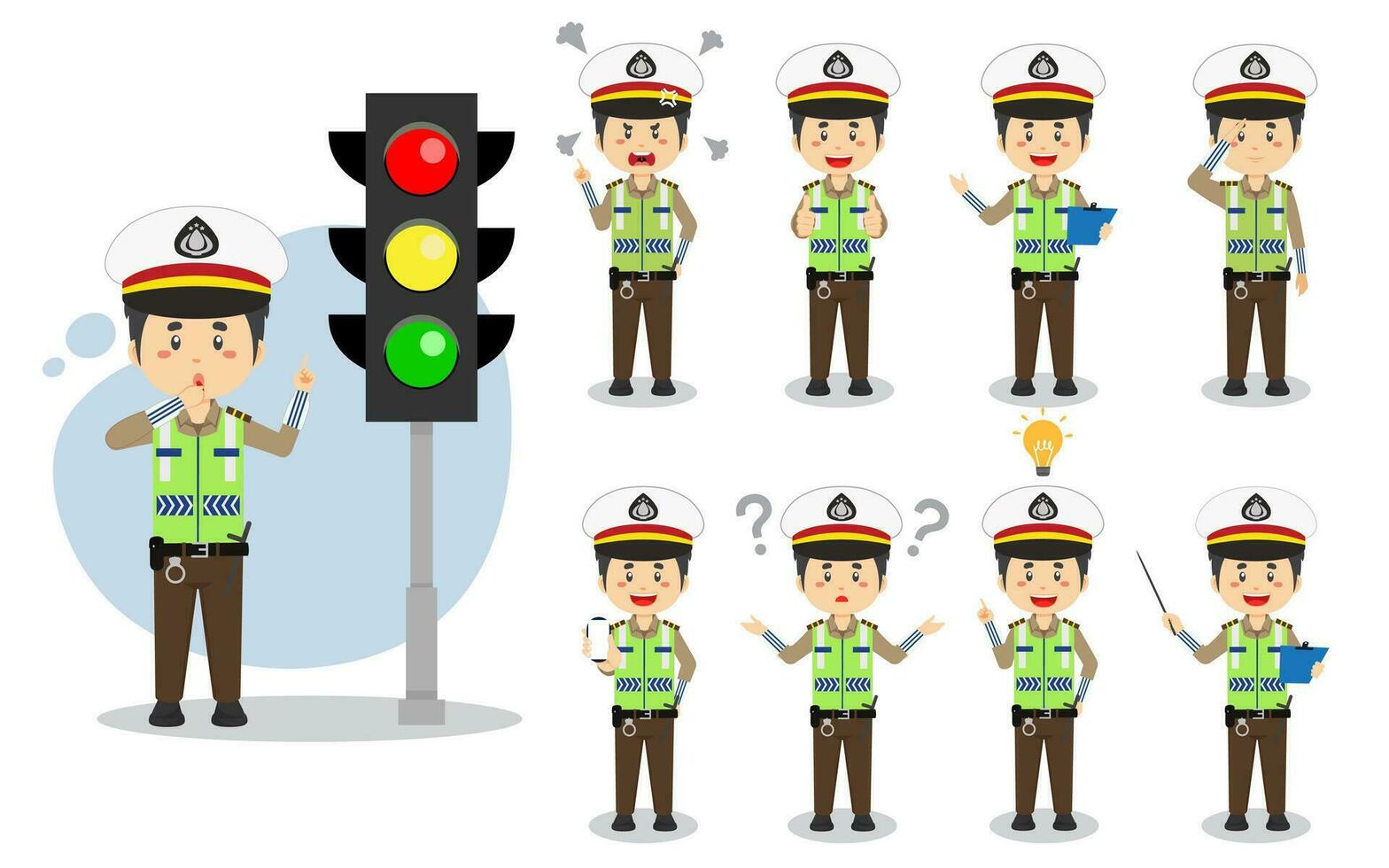 Indonesian Traffic Police Character With Various Activities vector