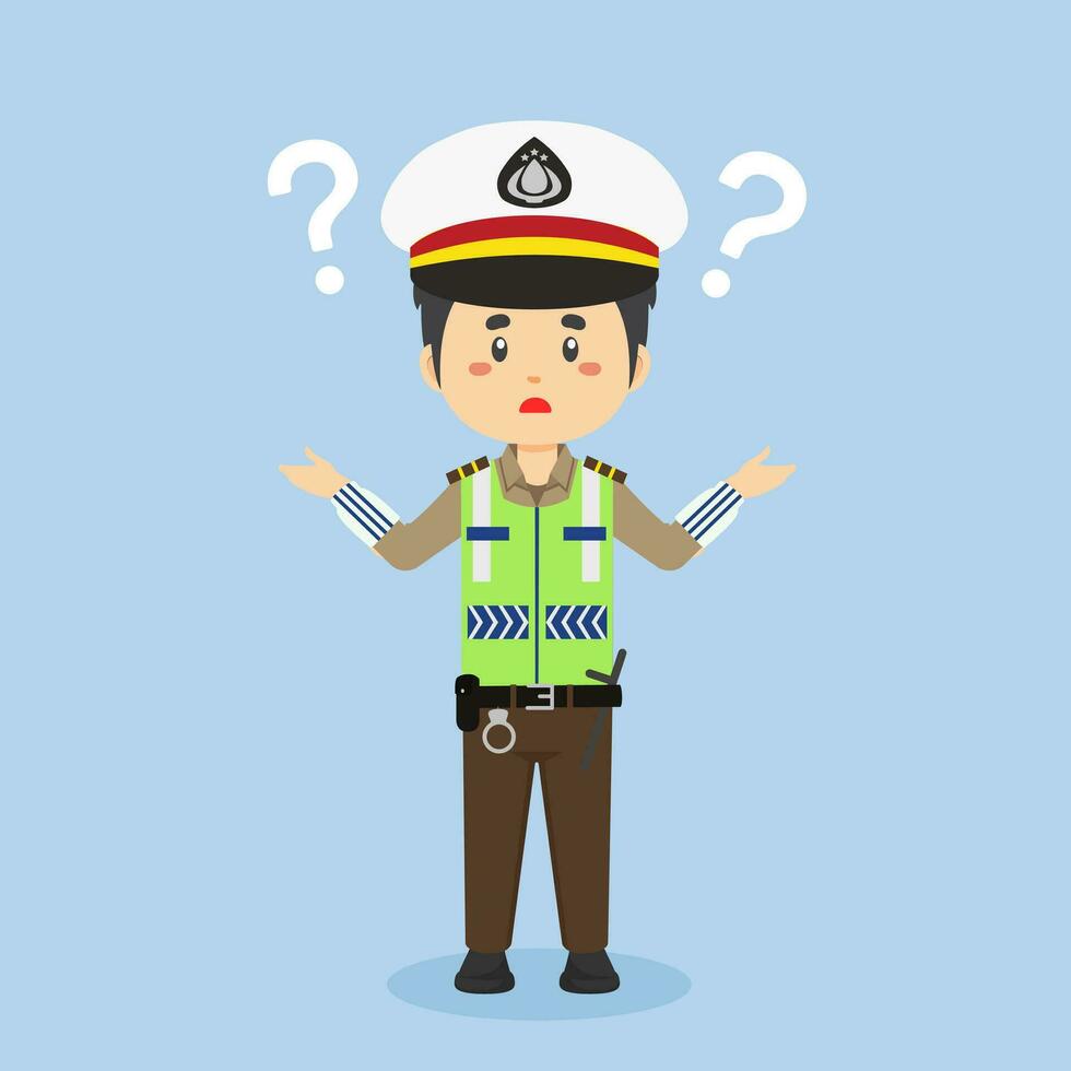 Indonesian Traffic Police Confused with Question Mark vector