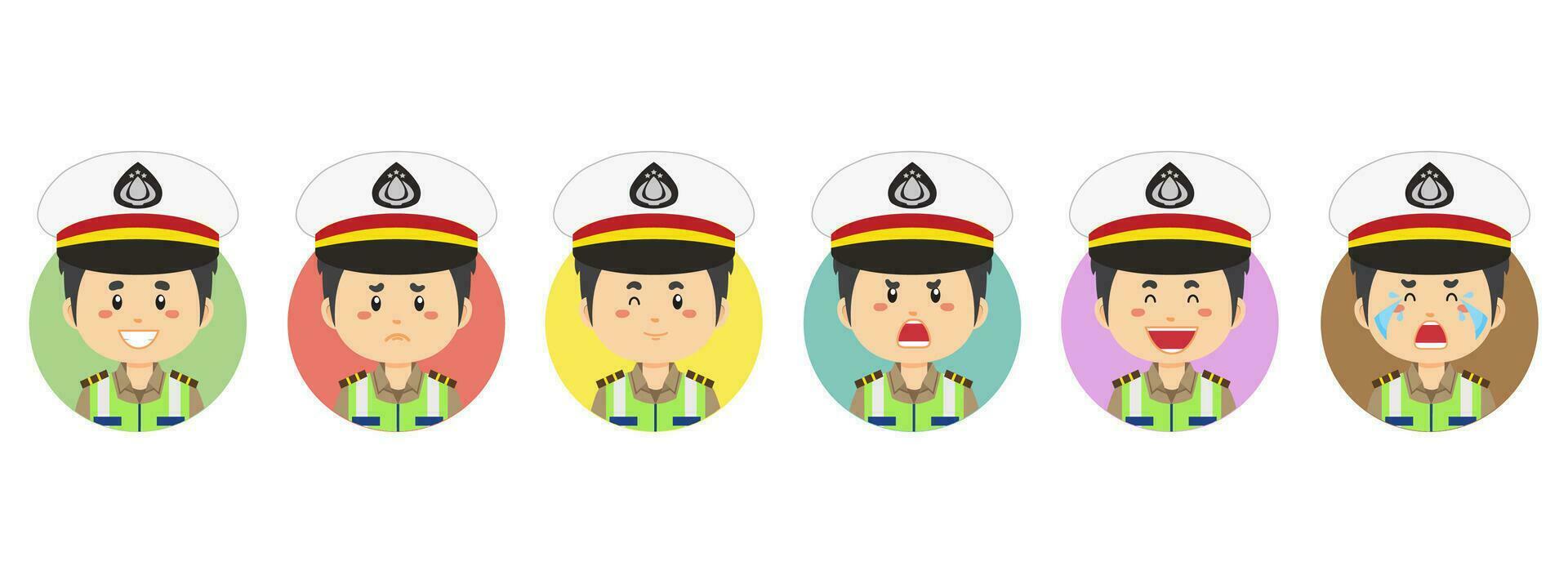 Indonesian Traffic Police Avatar with Various Expression vector