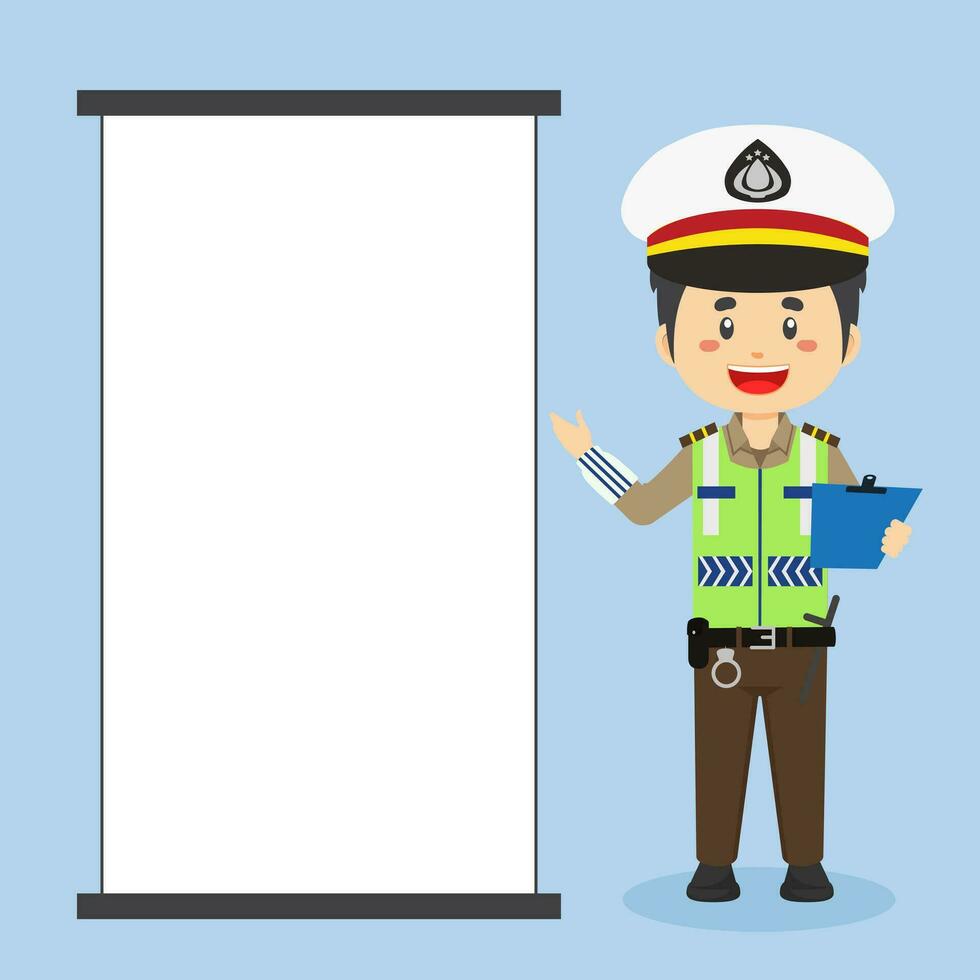 Indonesian Traffic Police Character with Blank Board vector