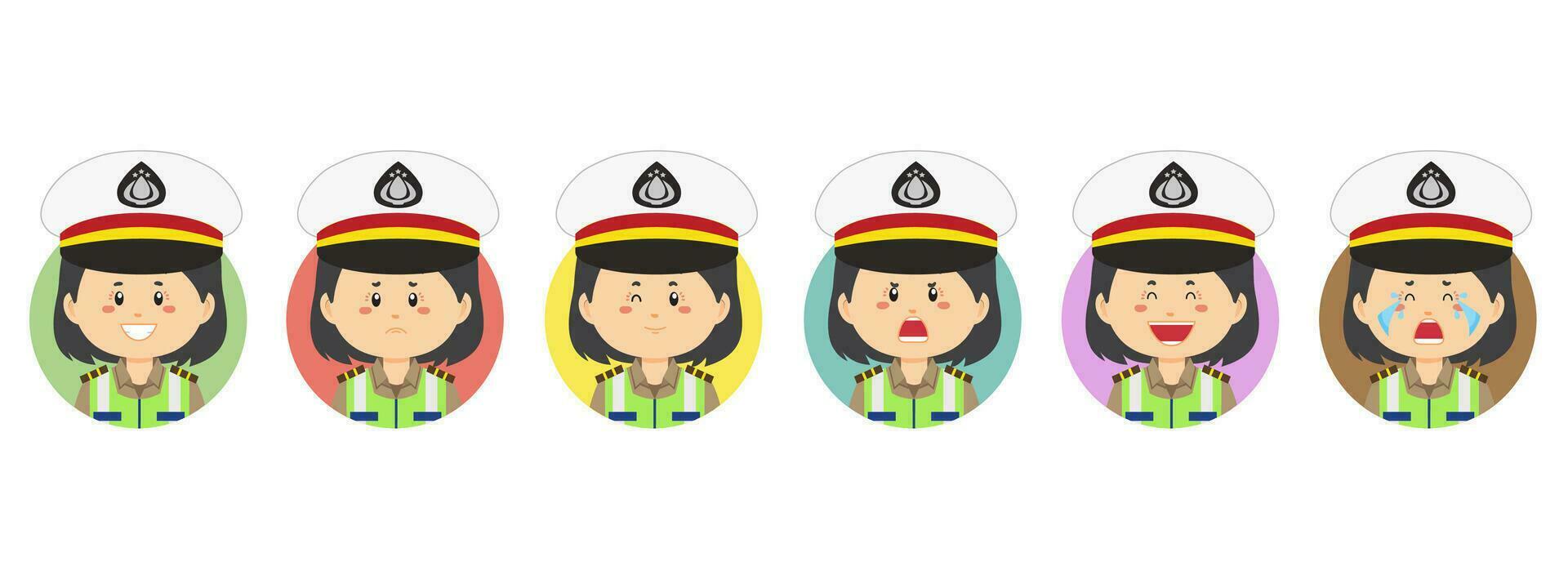 Indonesian Traffic Police Avatar with Various Expression vector