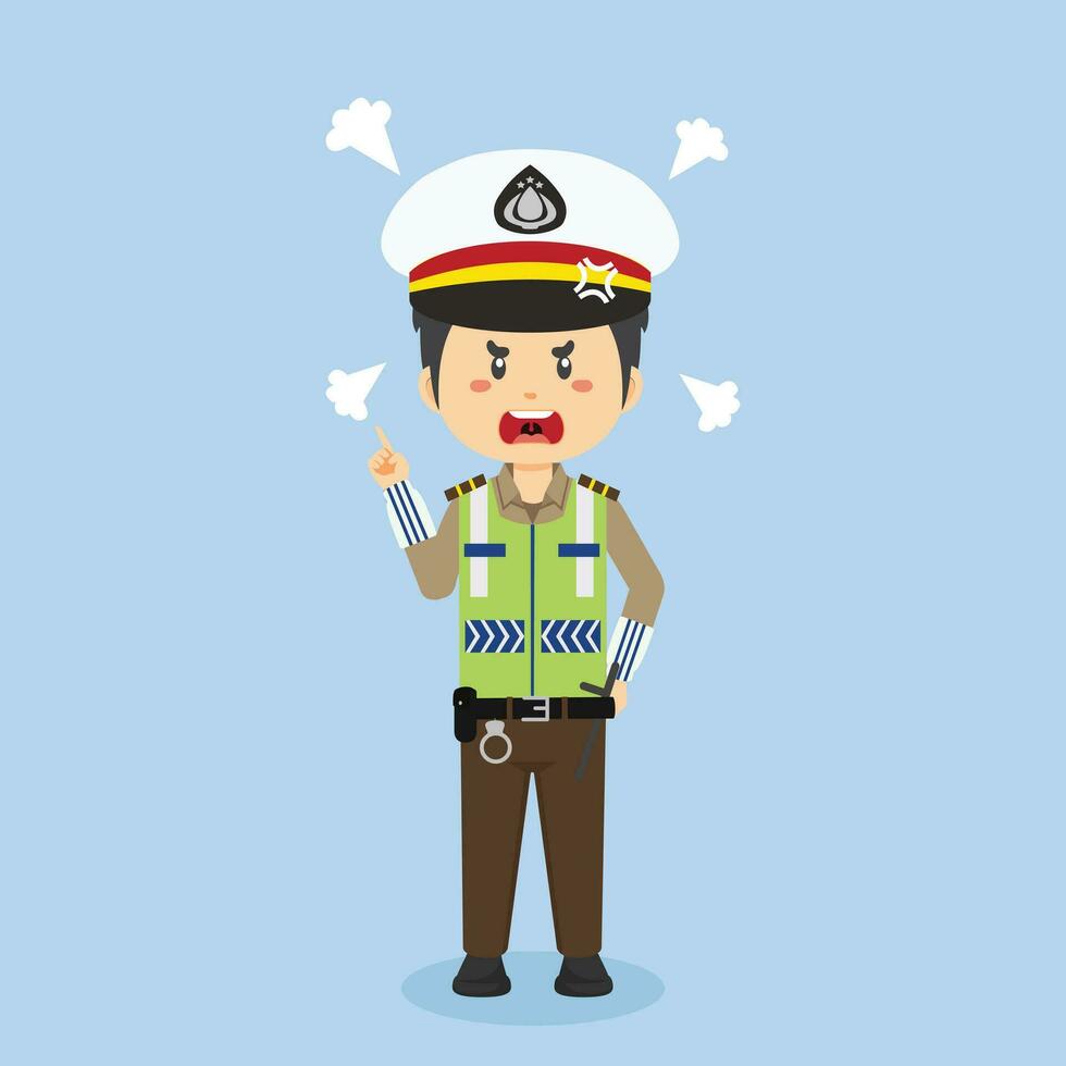 Indonesian Traffic Police Character With Angry Expression vector