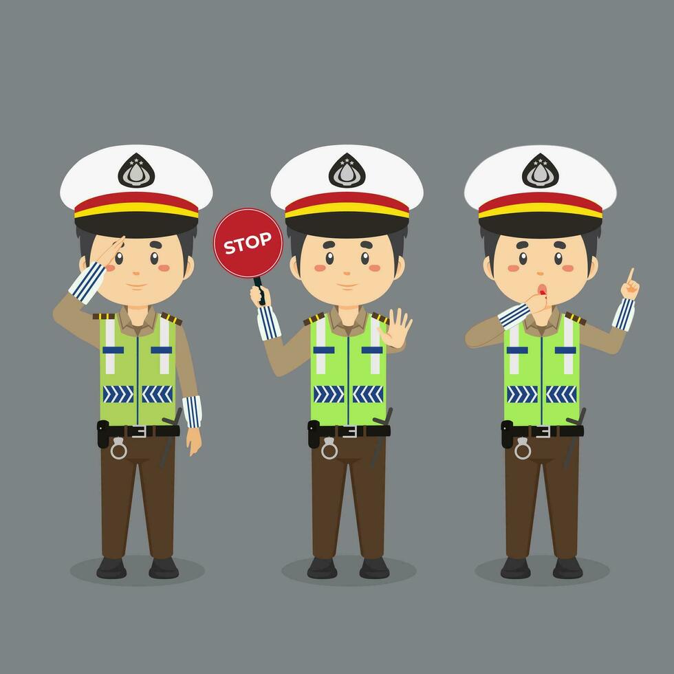 Indonesian Traffic Police Character With Various Activities vector