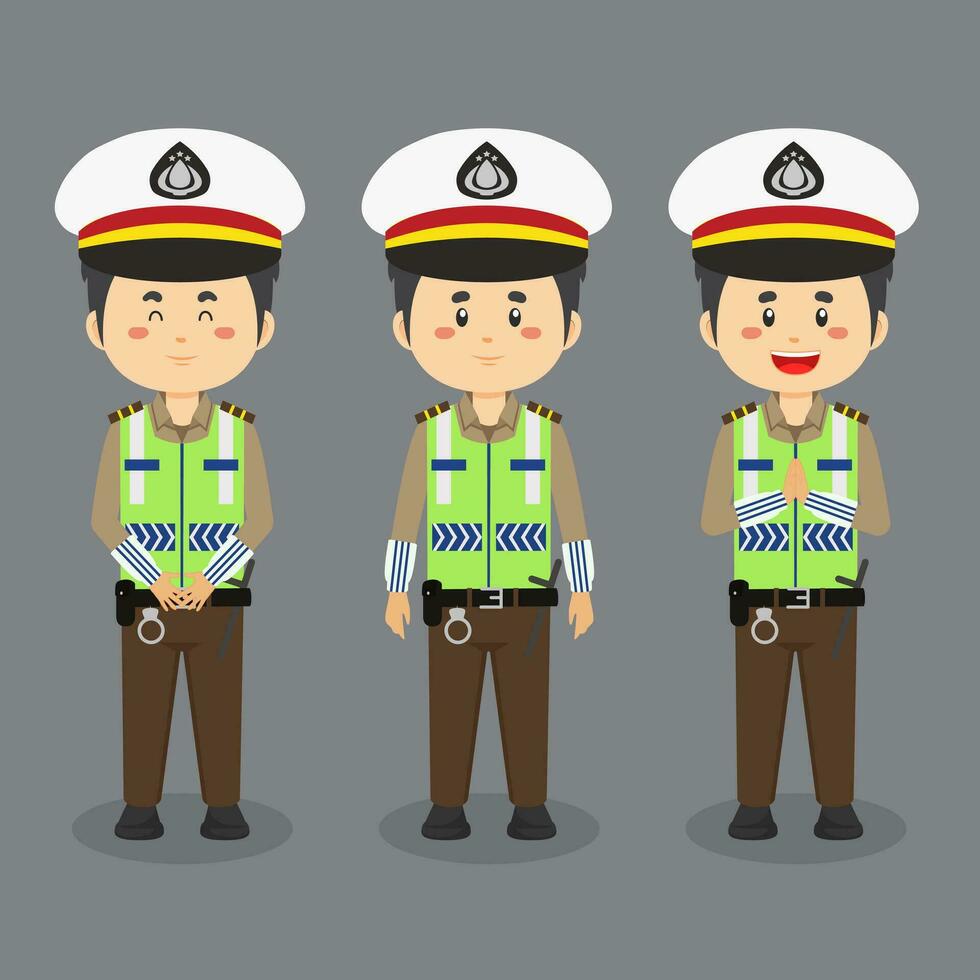 Indonesian Traffic Police Character with Various Expression vector