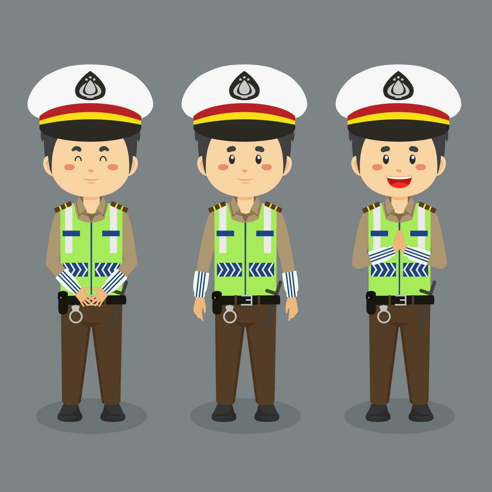 indonesio tráfico policía personaje con varios expresión vector