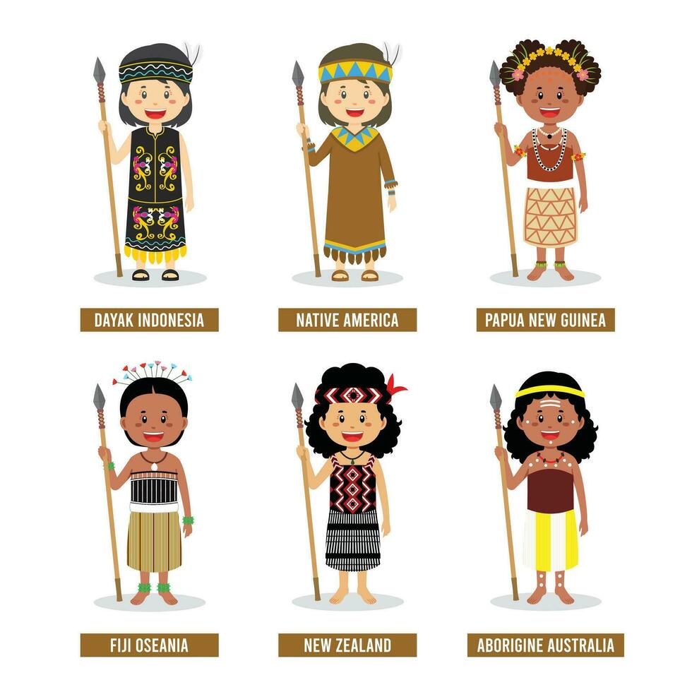 Cartoons of Various Tribes in the World vector