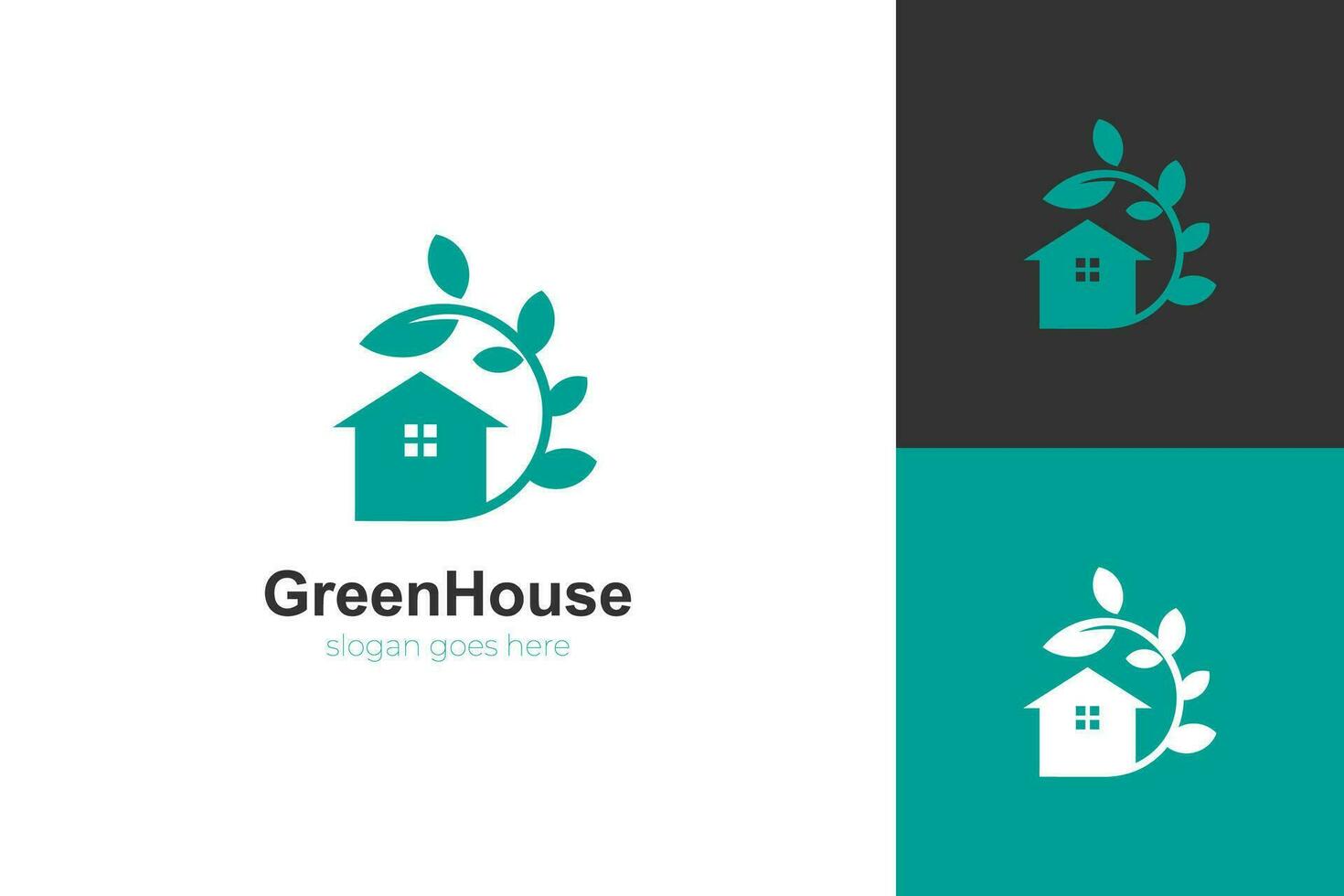 nature green house logo design, vector symbol icon design with leaf circle home concept for farm house, Eco friendly home logo design