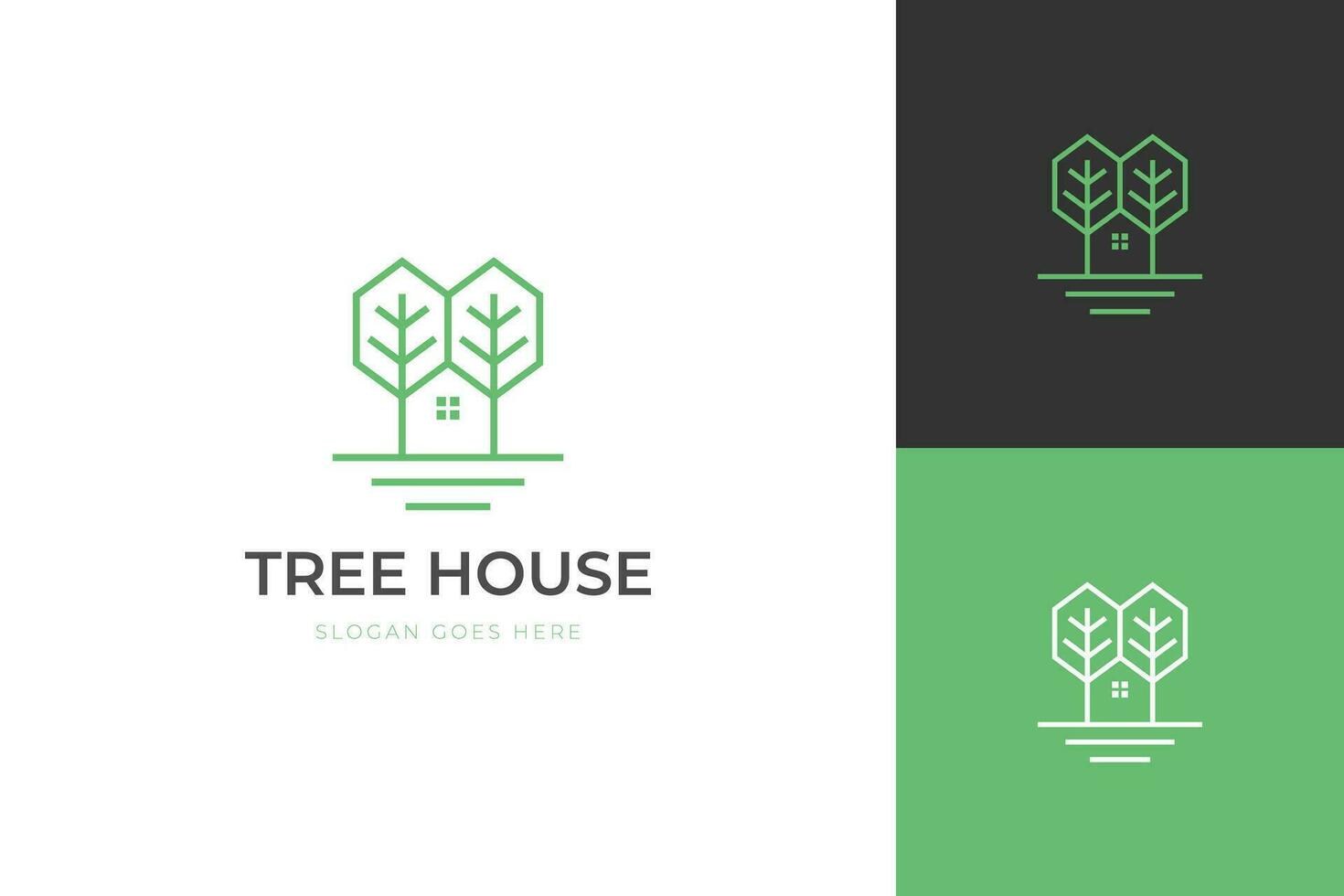 eco casa logo diseño. vector símbolo resumen árbol hogar línea icono diseño. bosque cabina naturaleza árbol gráfico concepto para sostenible edificio, bosque, ecología firmar