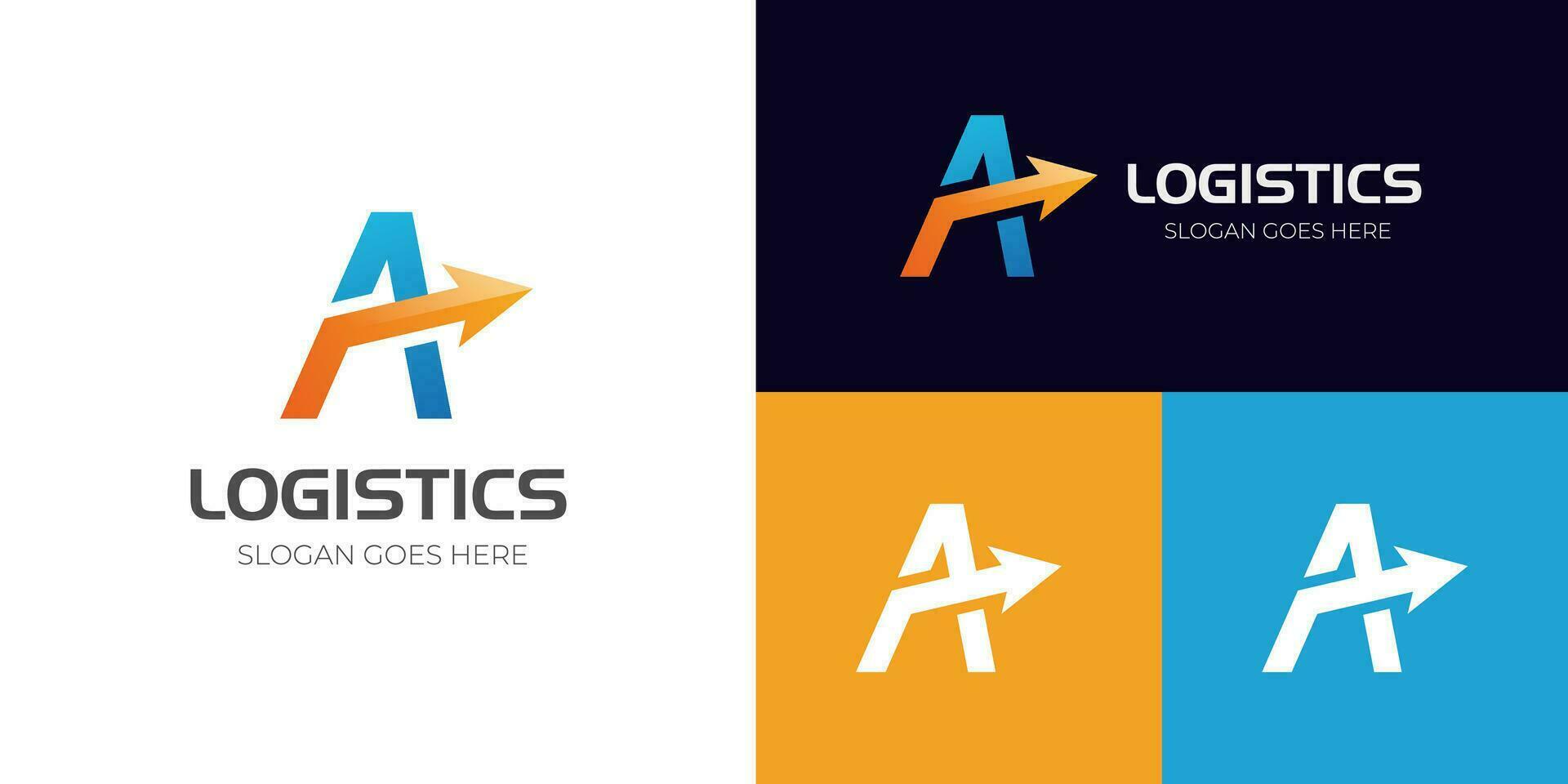 Letter A arrow logo design, modern alphabet A brand logo for logistics, delivery express business logo symbol vector