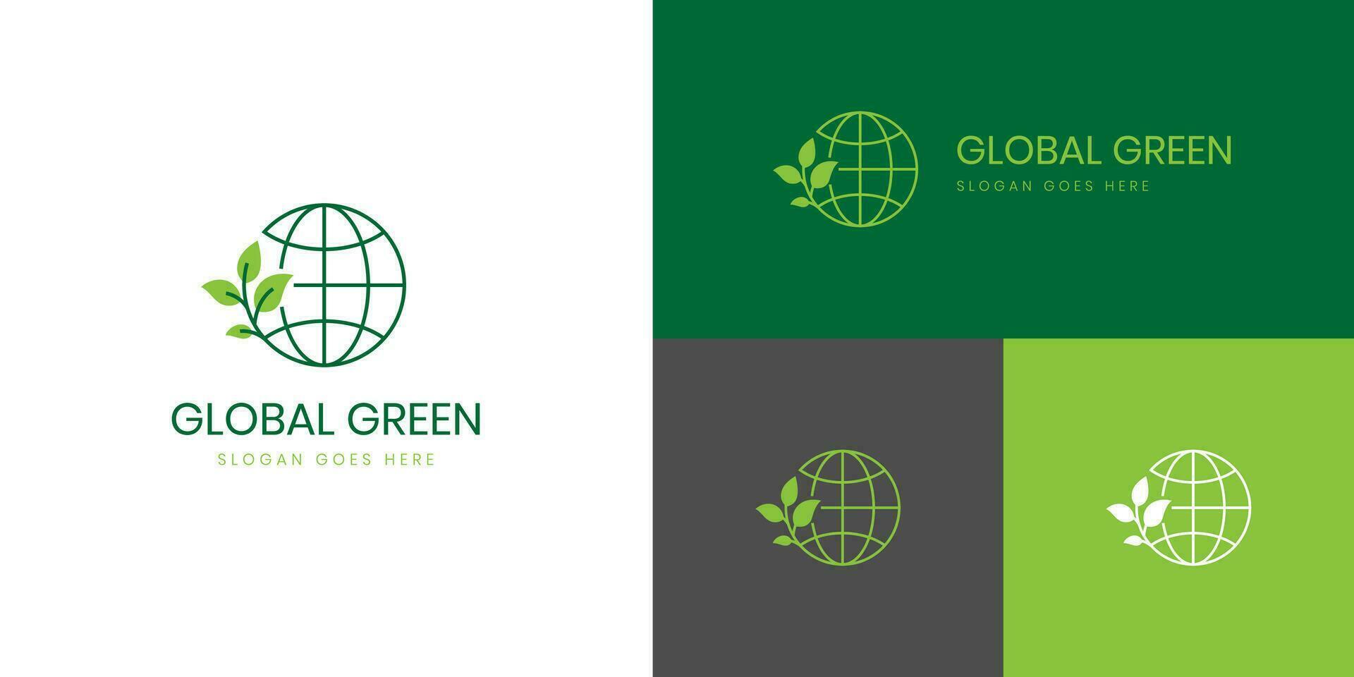 nature globe and earth leaf logo icon design, Planet Earth with plant graphic element, symbol, sign for green Earth Day concept logo template vector