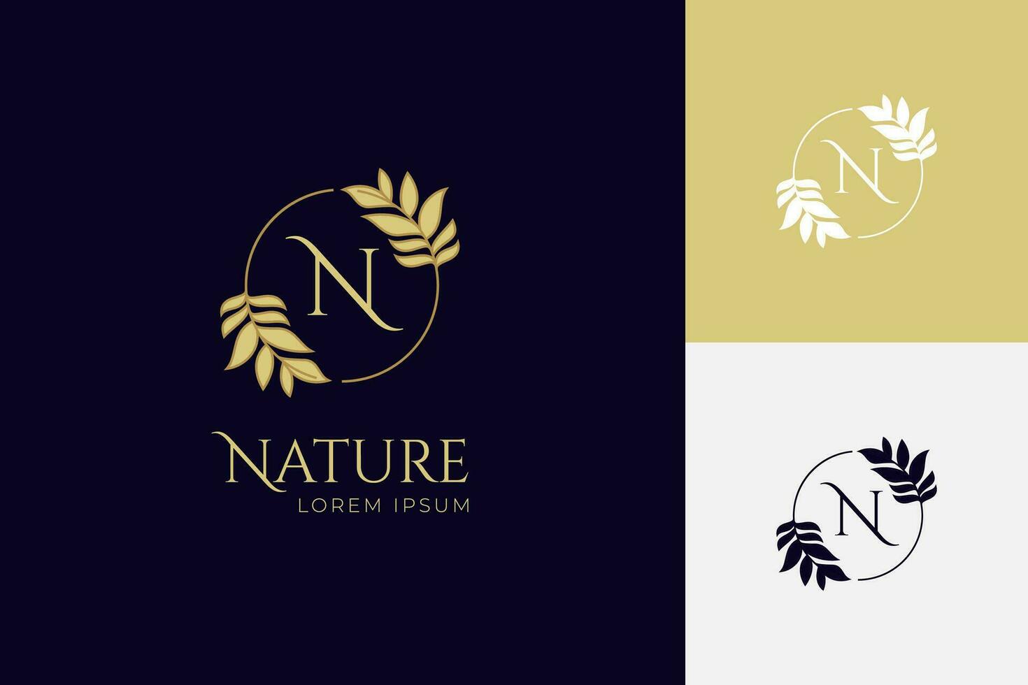 Golden tropical palm leaf. Round frame in trendy minimal linear style vector emblem for cosmetics, beauty Studio, hairdresser, hand made, jewelry