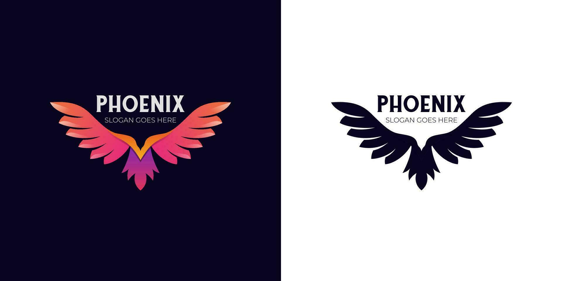 awesome phoenix wings gradient logo illustration and black silhouette bird eagle logo design vector