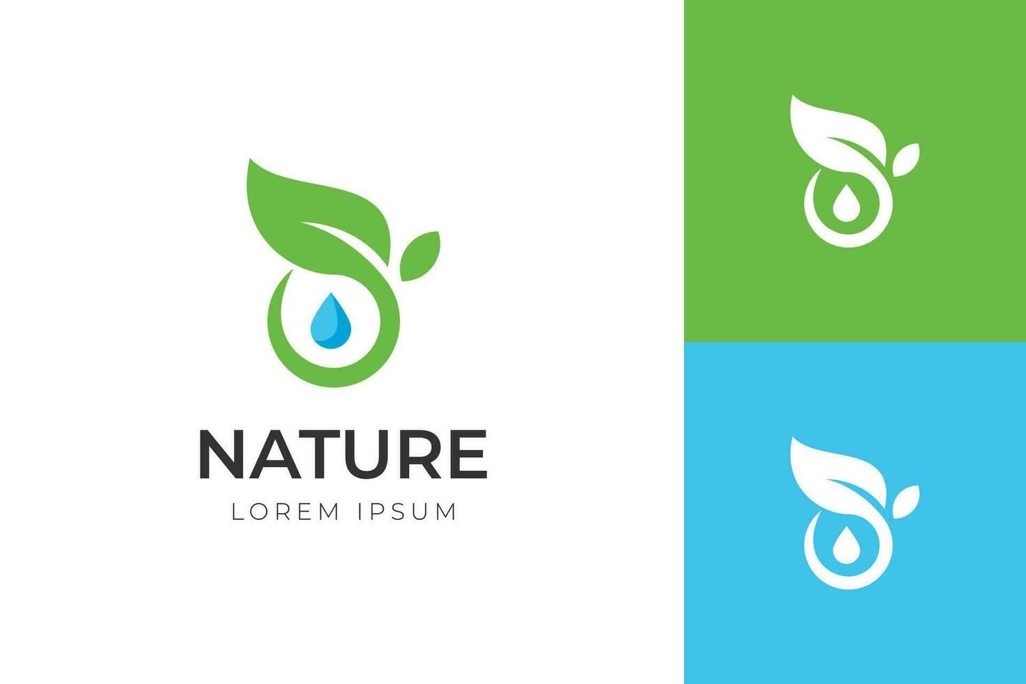 Green leaf with water drop logo icon design, Natural mineral clear ecology water aqua Logotype. Green Energy concept icon vector