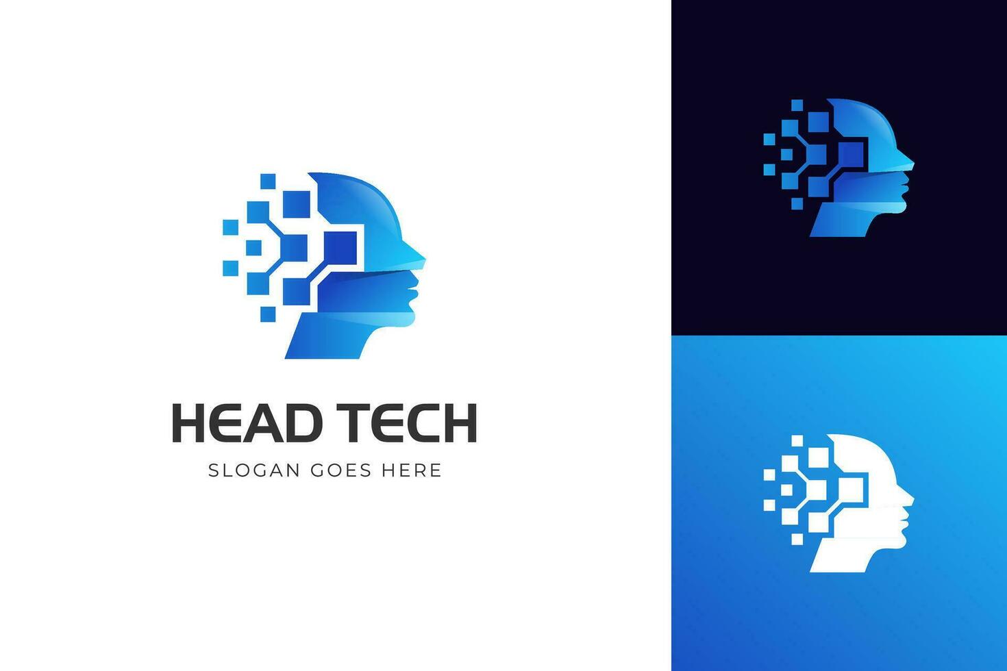 tecnología humana o digital humana, símbolo de icono de tecnología de cabeza, diseño de logotipo de tecnología de robot vector