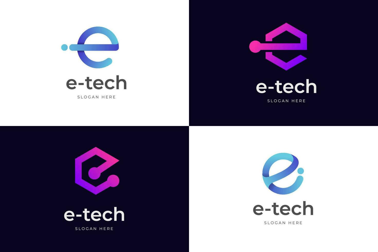 modern letter E abstract logo bundle, colorful, letter e logo for technology brand identity symbol mark design vector