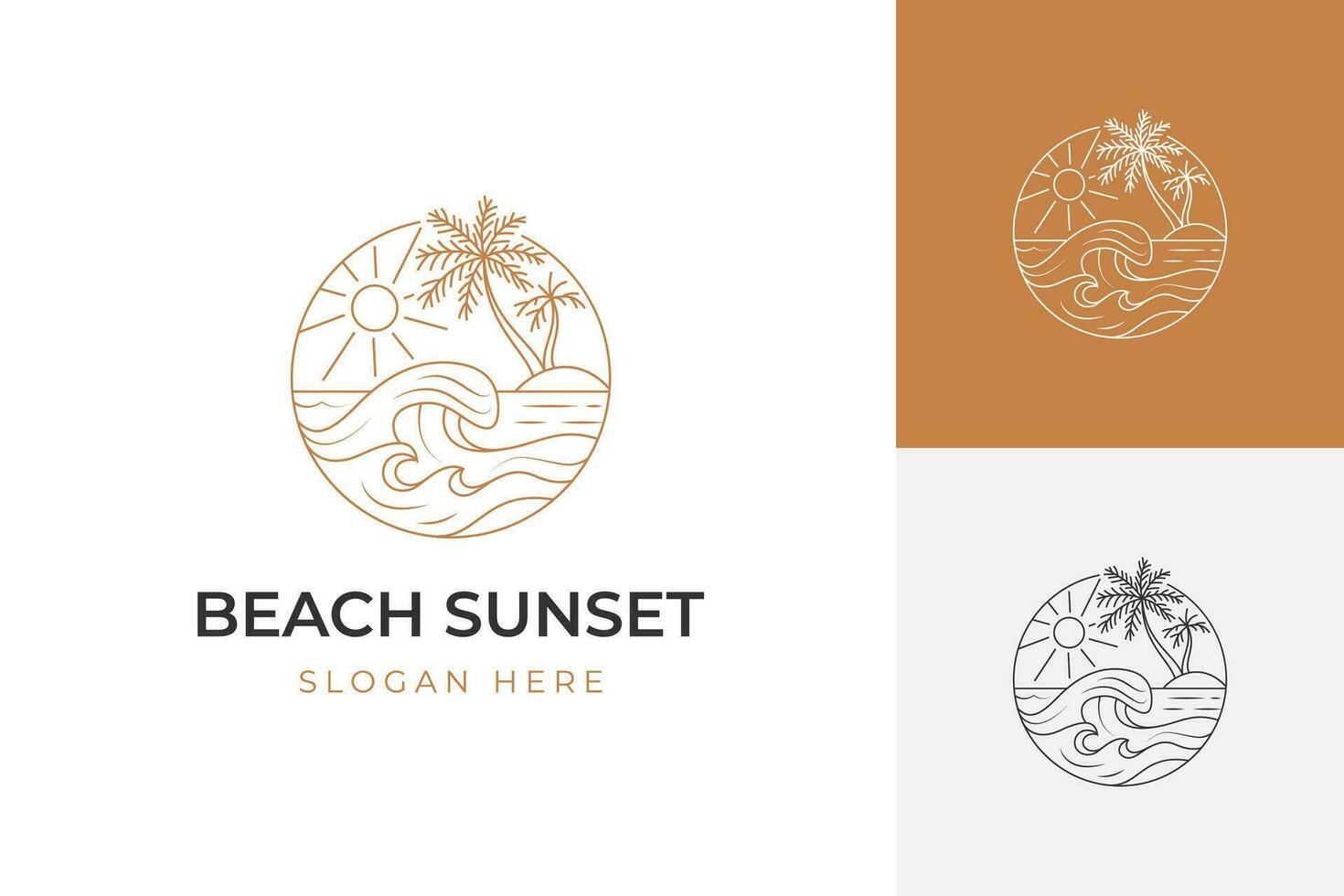 verano vibraciones y paraíso logo con tropical playa línea Arte símbolo elemento para el verano fiesta logo. vector ilustración, plano diseño.