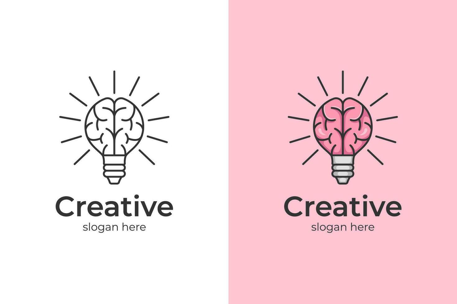 creative brain logo icon design with light bulb vector element symbol. creative idea logos, smart idea illustration