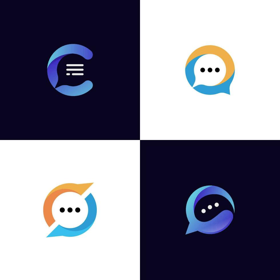 Chat Dialogue and discussion logo set, letter c chatting, Split chat symbol for communication, business and teamwork icon vector