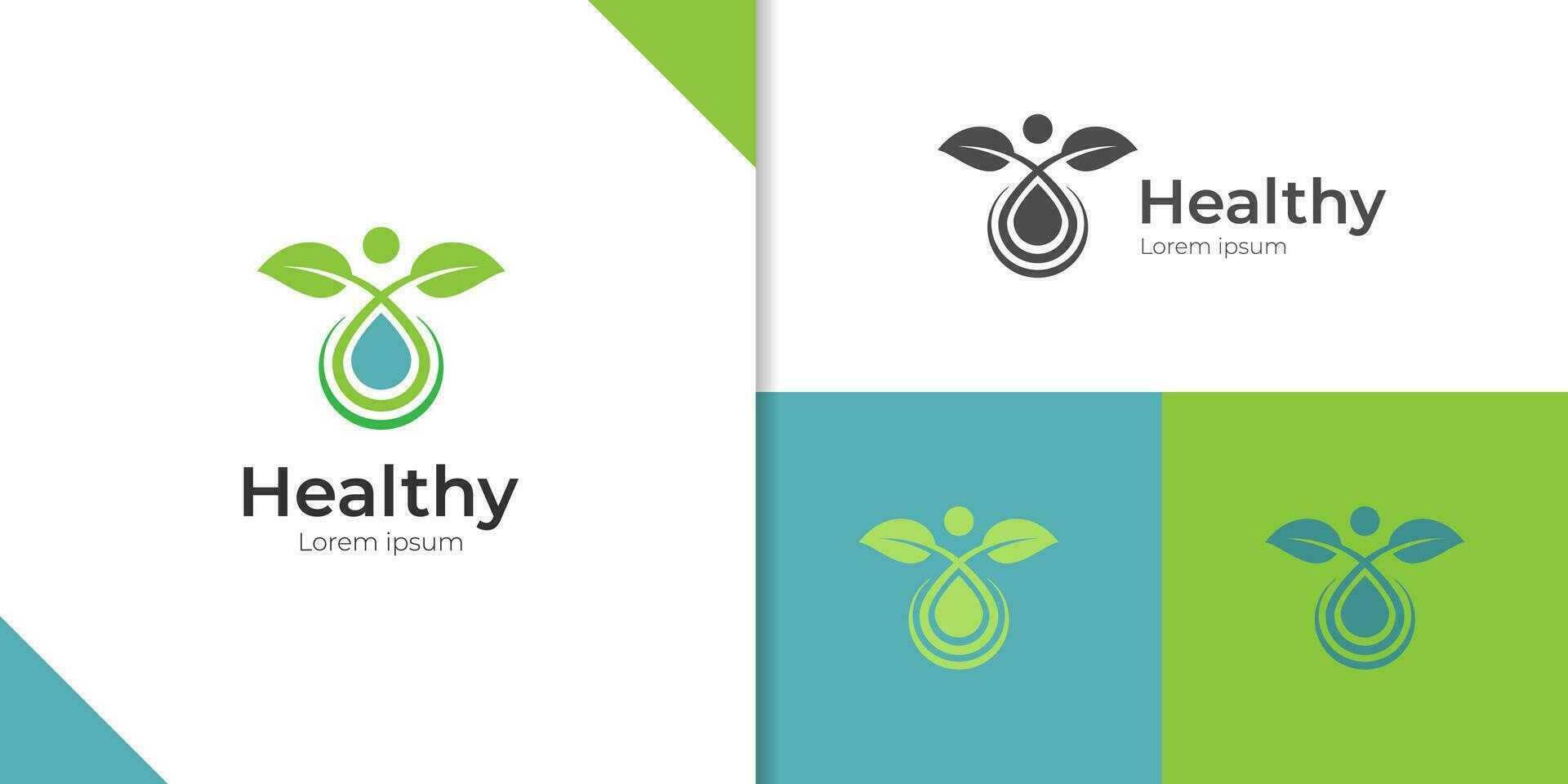 healthy life logo icon design with people, water drop and leaf graphic element for Sport, fitness, medical or health care center logo vector