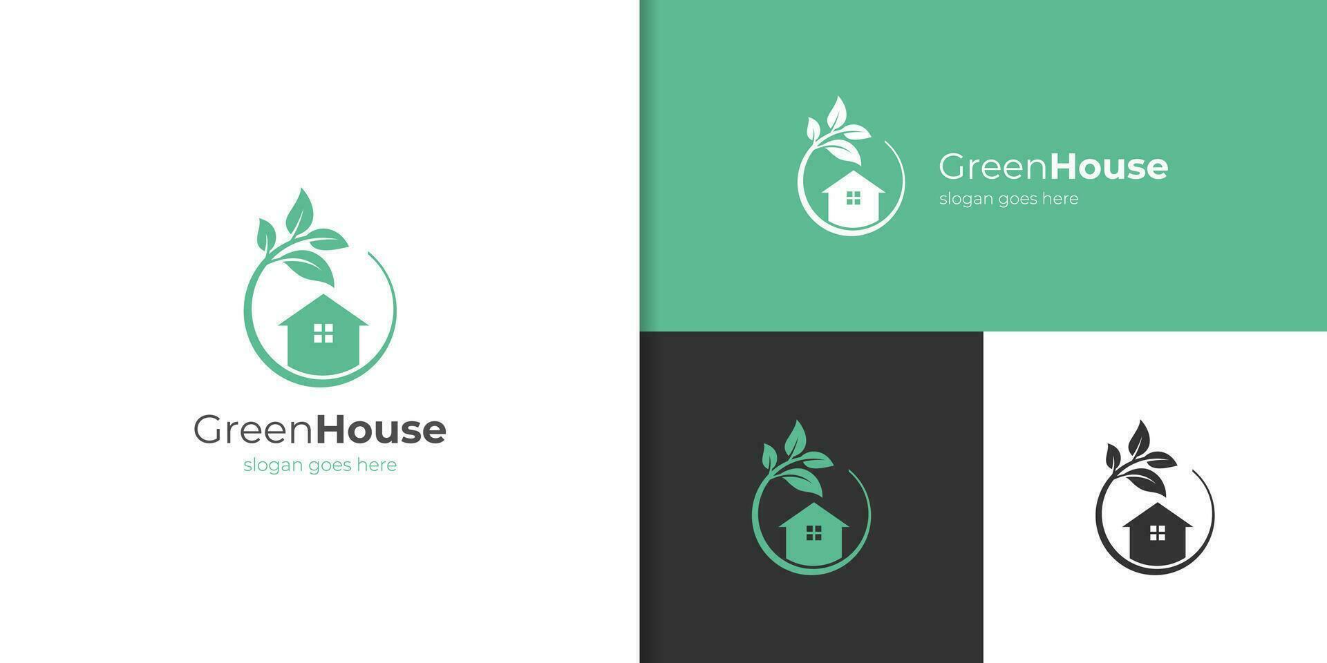 nature green house logo icon design vector symbol icon design with leaf circle home concept, Eco friendly home logo design