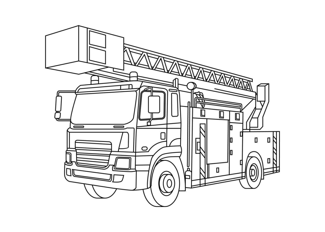 Fire Trucks line art vector illustration. Transportation outline stroke template. Vector eps 10